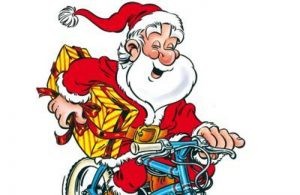 dessin du Père Noël à vélo